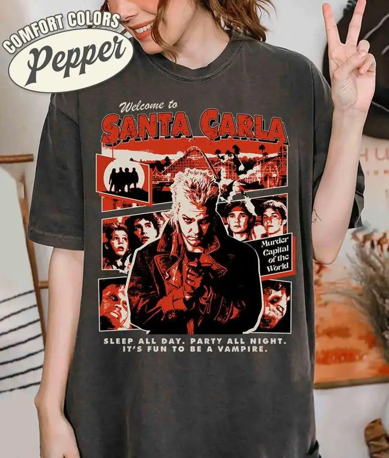 سانتا كارلا مصاص دماء فيلم تي شيرت النساء الرجال هالوين ريترو 80s الرعب المفقودة فيلم قميص تذكارات 1978 فقدت مصاص دماء الجرافيك #4