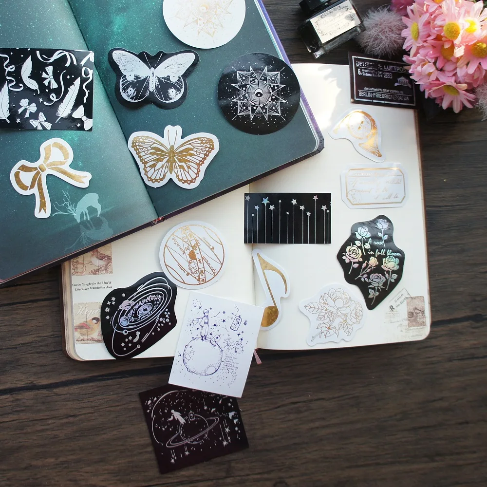 

38pcs MIX Black Gold Magic Circle Butterfly Rose Style Laser Paper Sticker Scrapbooking DIY Gift Packing Label Decoration Tag