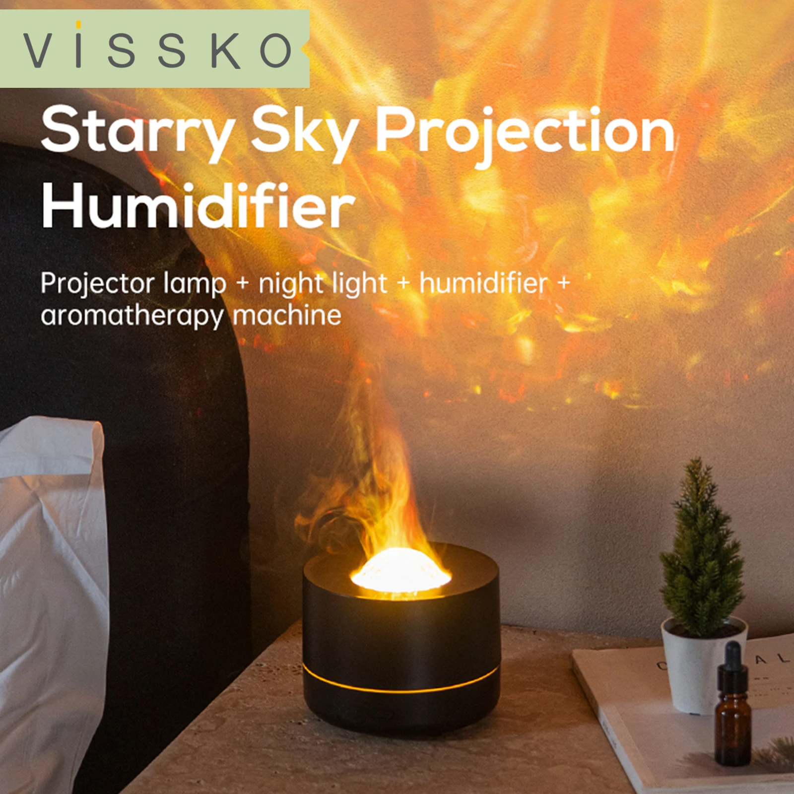 

VISSKO 2025 новая модель домашнего увлажнителя с проектором звездного неба-настольный красочный пламенный градиент вращающаяся машина с ароматом звездного неба