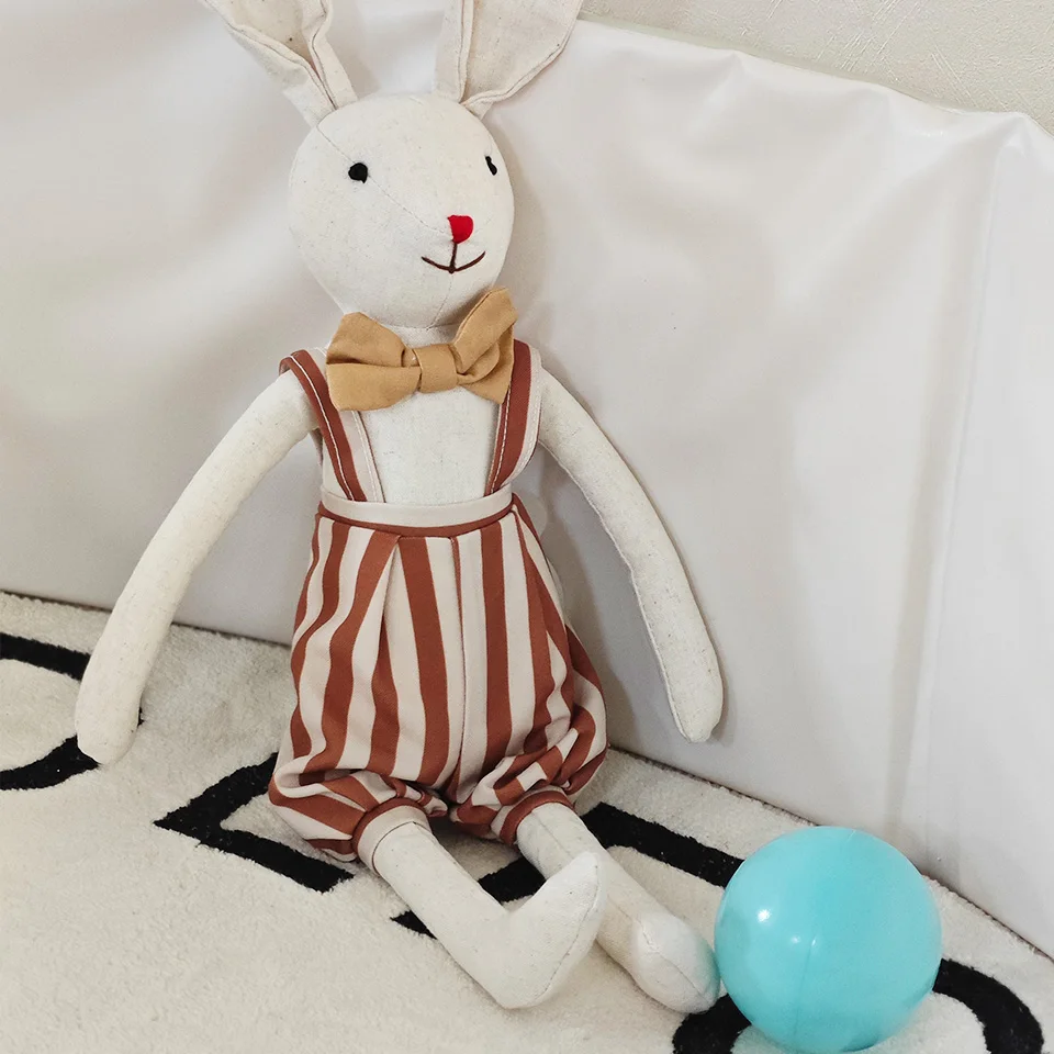Boneca requintada do coelho do estilingue, algodão e tecido de linho, boneca simulada do conforto do bebê, brinquedo do bebê, presente de aniversário para meninos e meninas
