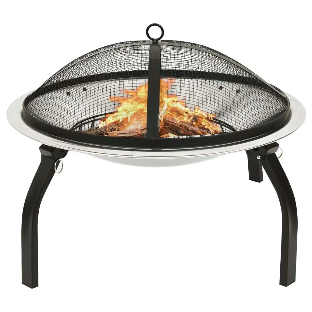 56x56cm 2-in-1 Stainless Steel Fire Pit & BBQ with Poker - Versatile Outdoor Heating and Cooking Solution