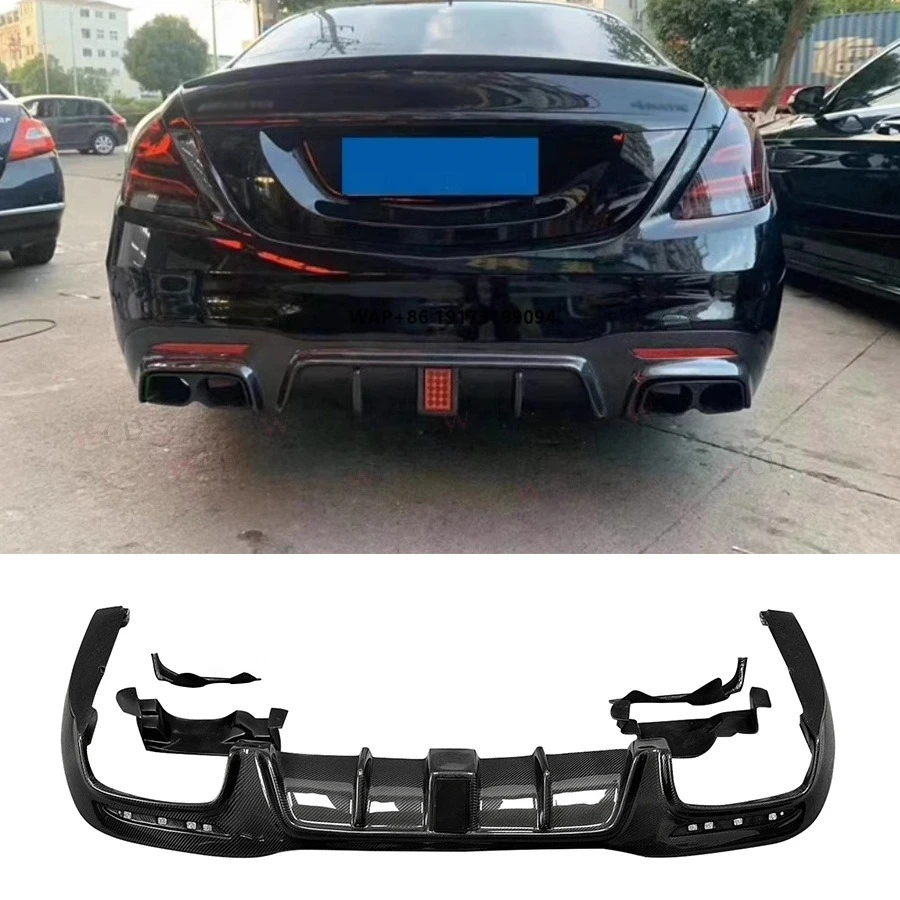 

For S Class W222 S63 LCI 2017-2020 Bodykit Carbon Fiber B Style Rear Bumper Lip Splitter Rear Diffuser Light