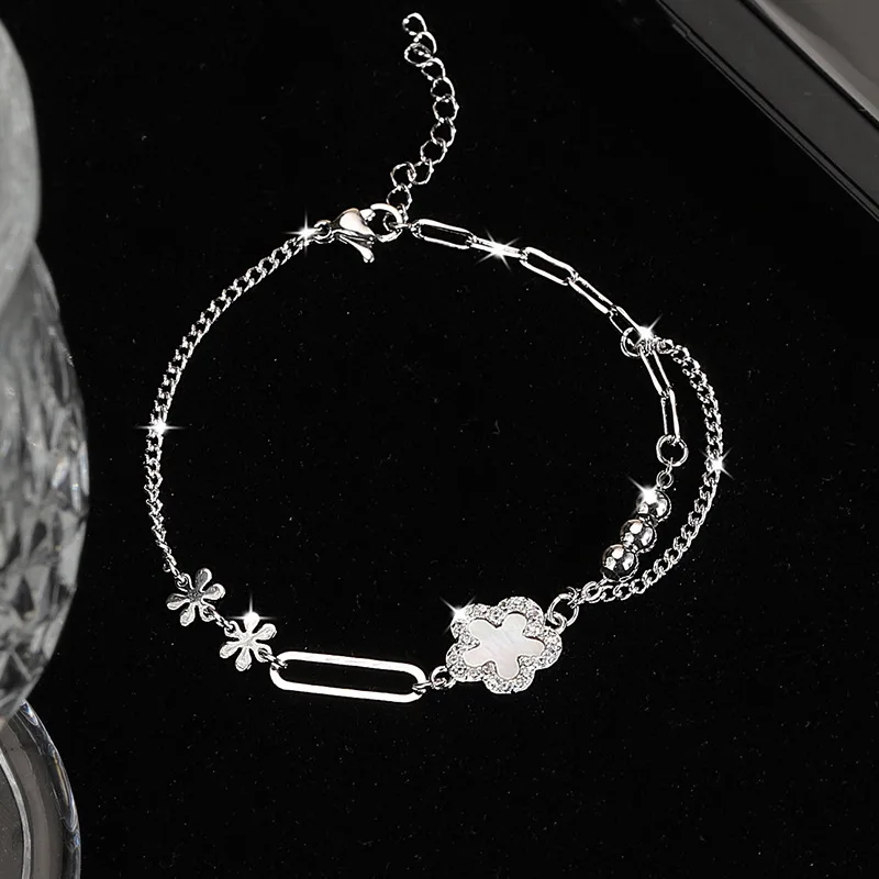 Pulsera de circón deslumbrante con trébol de cinco flores de la suerte para mujeres y niñas, nueva tendencia, moda, uso diario, bonita pulsera de cadena, regalo de joyería