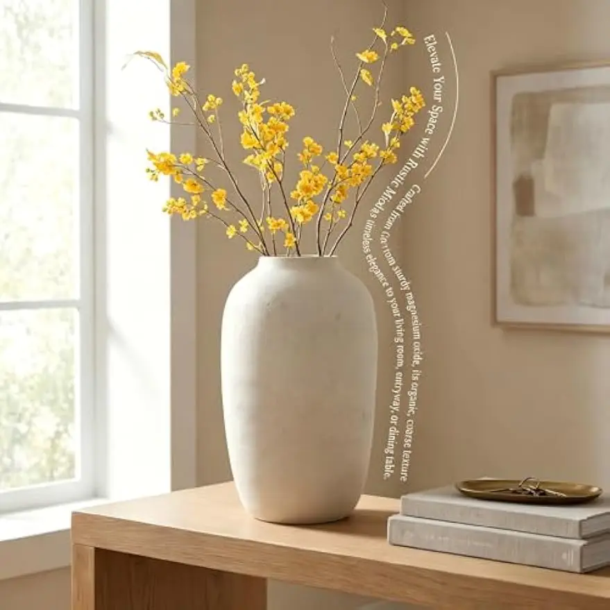 White Floor Vase, Large 20 Inch Tall Decorative Vase for Pampas Grass, Farmhouse Flower Vases, Rustic Vases Minimalist Home Decor for Living Room, Entry Way, Table, Weddings view 5