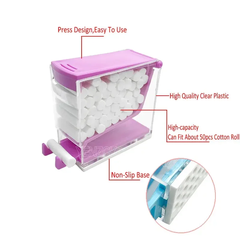 Dental Lab Cotton Roll Dispenser Press Type Plastic Cotton Roll Storage Organizer Dental Case