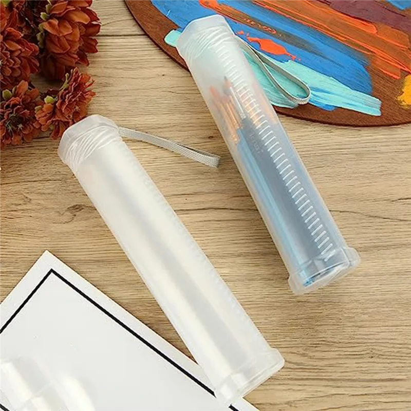 Lot de 4 étuis à pinceaux en plastique, extensible, transparent, long tube porte-pinceau, conteneur de rangement pour crayons