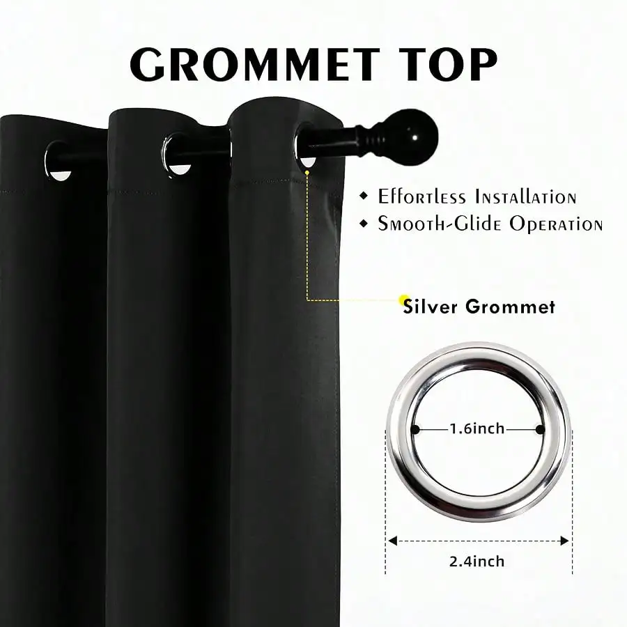 2pcs Blackout Thermal Curtains, Grommet 100% Light Blocking Room Darkening Window Drapes With Coating Insulated Lining For Bedroom Living Room Home Decor view 3