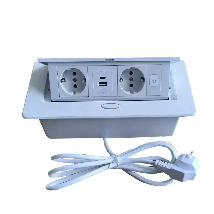 EU KR wbudowany wysuwana listwa elektryczna stołowy 10A 2500W 2 wylot rodzaj USB C PD15W AC110 220V z wbudowanym przełącznikiem ukryte białe gniazdo