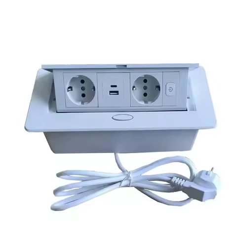 EU KR Built-in Table Pop Up Socket 10A 2500W 2 Outlet USB Type C PD15W AC110 220V with Switch Embedded Hidden Alloy White Socket