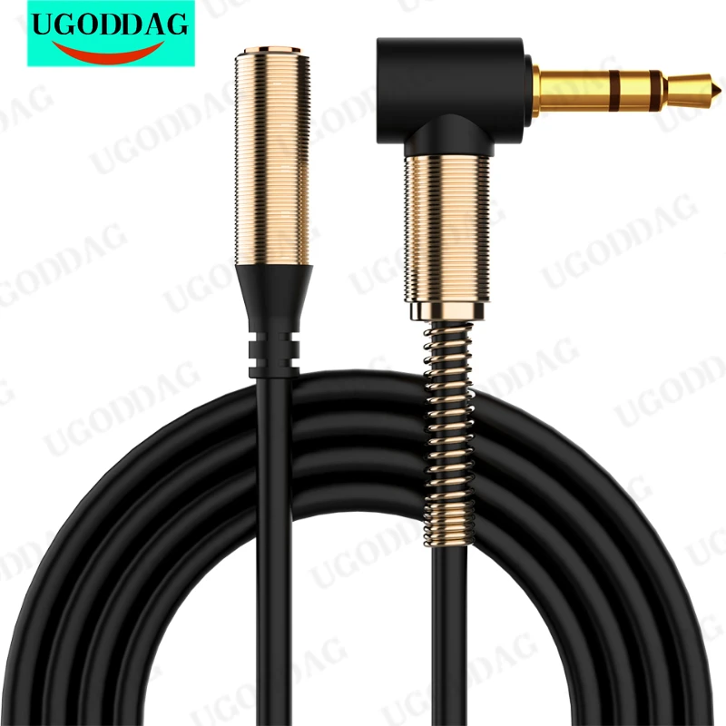 High Quality 3.5mm Jack AUX Audio Male to Female Extension Cable 90 Degree Right Angle Auxiliary Speaker Cable for PC Headphone