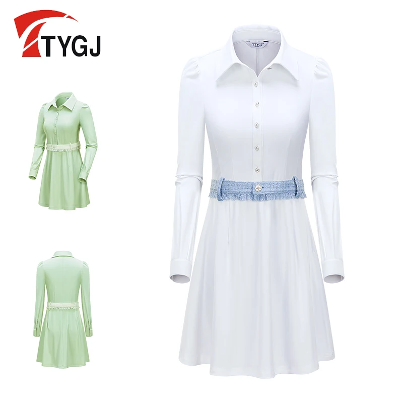 

TTYGJ Golf Dress 2023 Women's Autumn/Winter New POIO Collar Waist Wrap for a Slim and Slender Style Long Sleeve Sports Dress