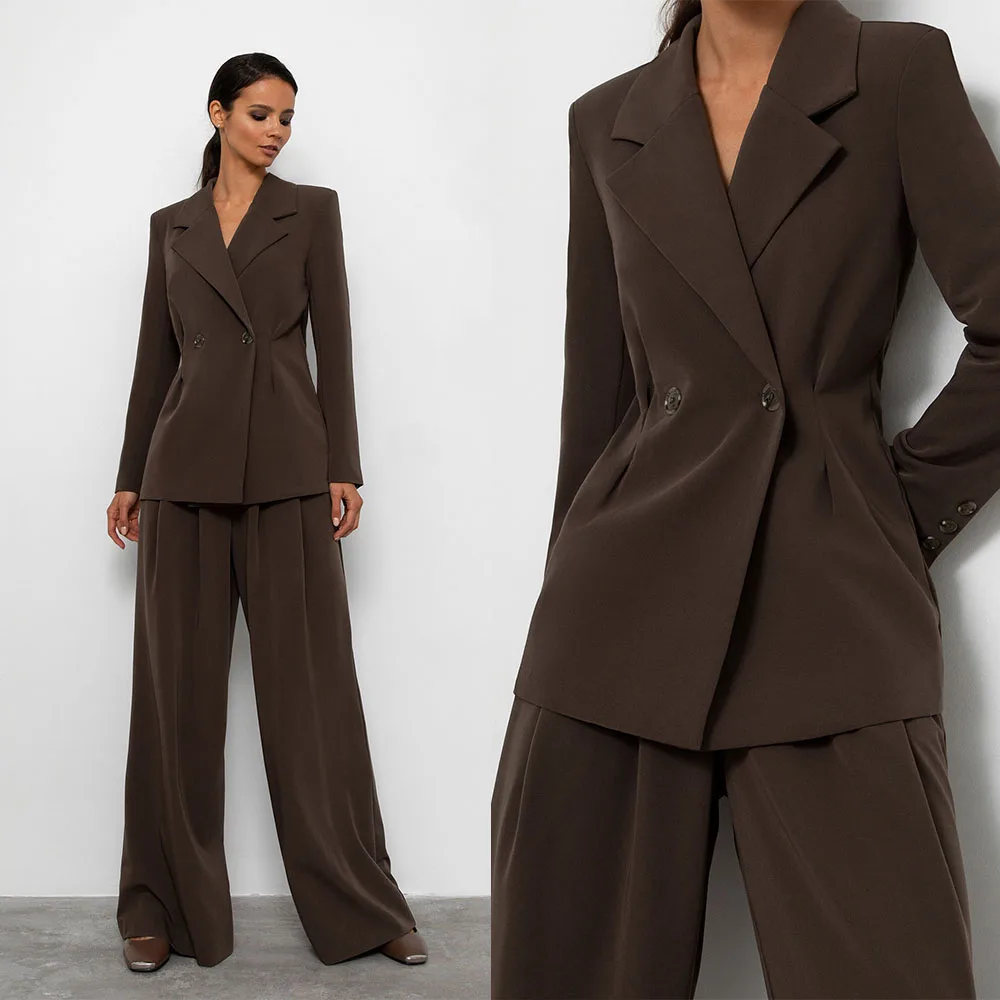 

Sexy Slim Fit Women Suits Vintage Notched Lapel Blazer Wide Legs Pants Custom Made Party Prom Casual Jacket