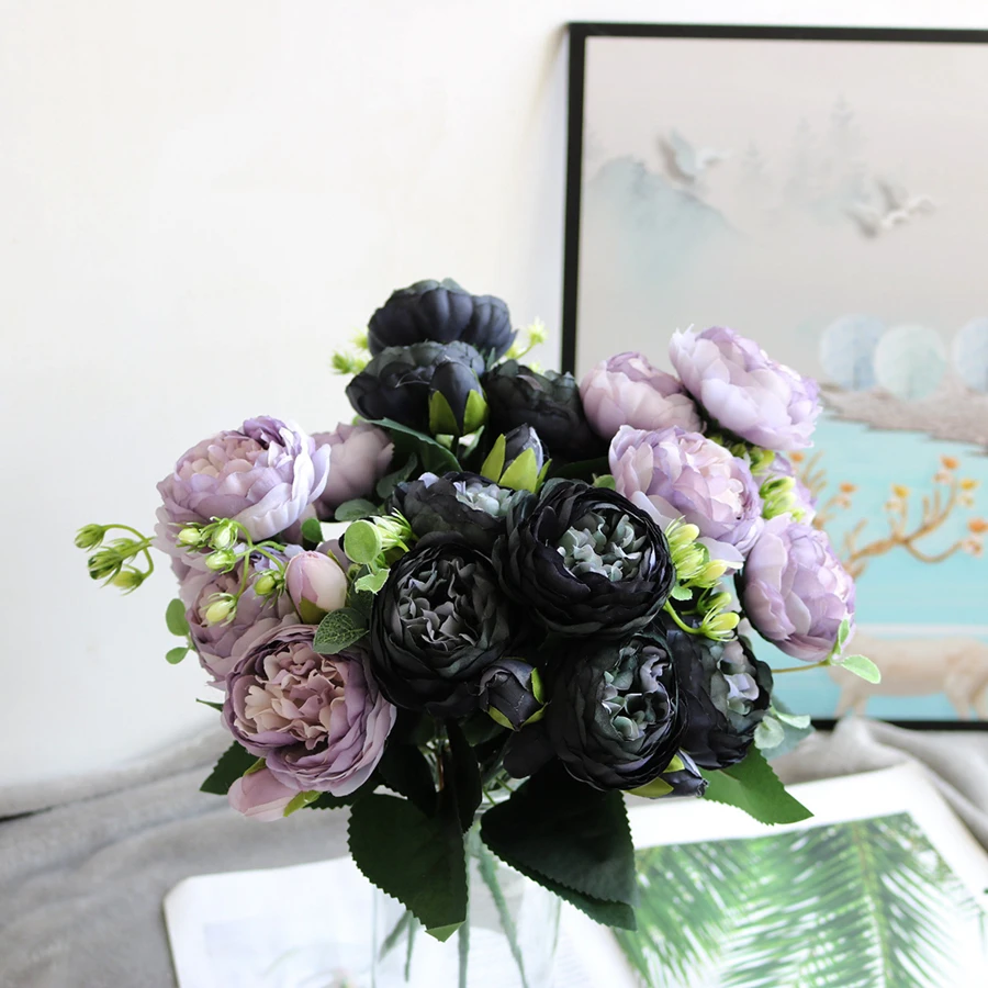 Künstliche Blumen Pfingstrosenstrauß Seidenrosenvase für Heimdekoration Garten Hochzeit Dekorative Kunstpflanzen Valentinstag Girlandenmaterial – Detail 5