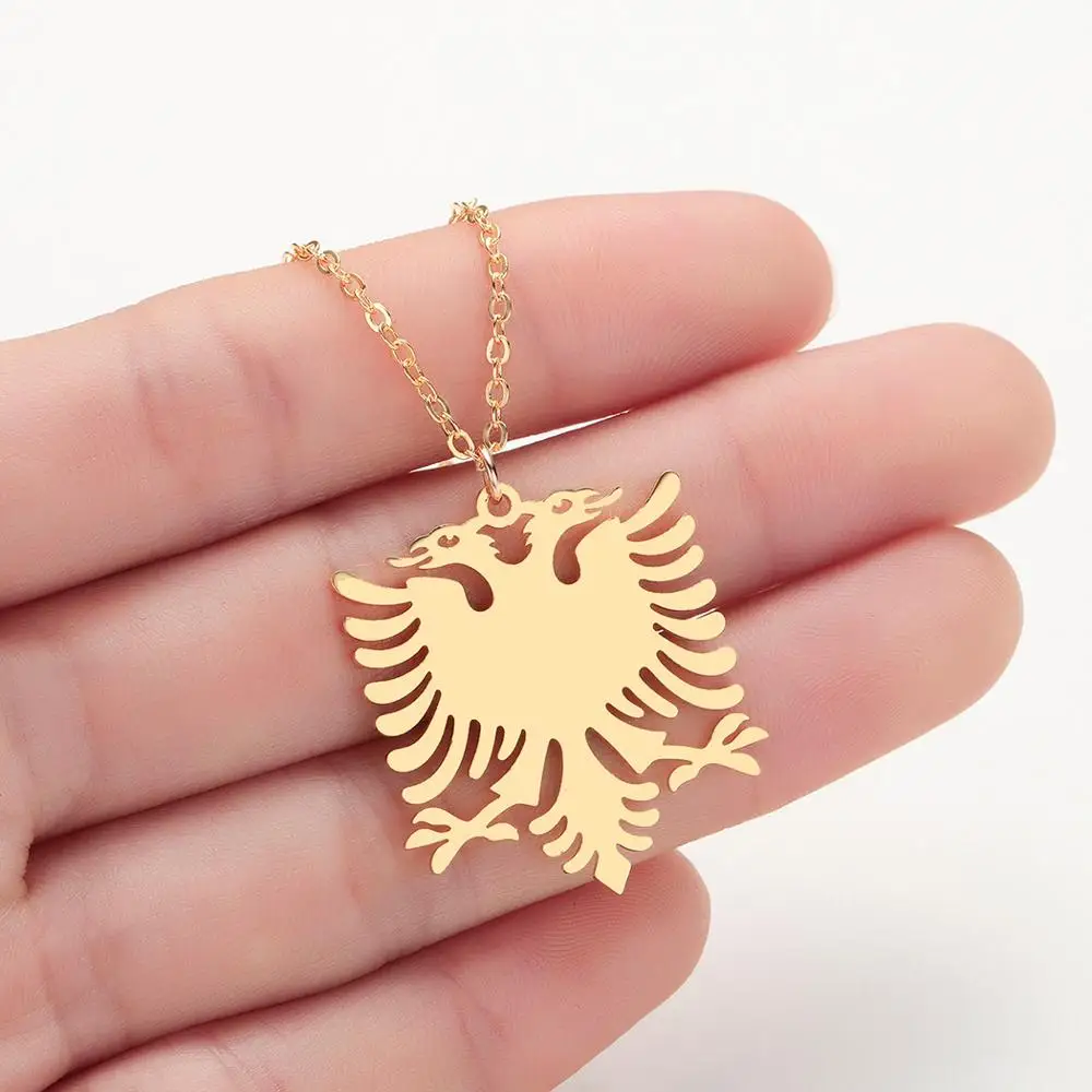 Albania Eagle Pendant Necklace Coat of Arms Double Headed Eagle Necklace Ethnic Stainless Steel Gifts for Women Men