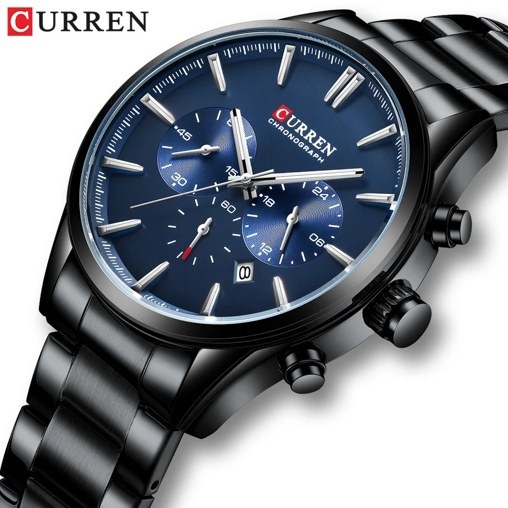 CURREN Sports Classic Multifunction three Dials Men\'s Watches Quartz Stainless Steel Bracelet Auto Date Wristwatch