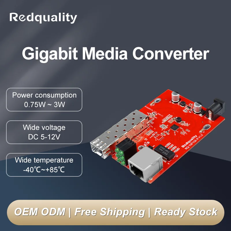 

1000Mbps Gigabit Ethernet Media Converter PCBA Board, RJ45 to SFP Slot Bare Board, DC 5V-12V. CCTV or Switch Upgrades