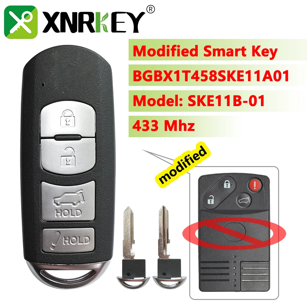 

XRNKEY Modified Smart Remote Car Key With 4 Buttons 434MHz For Mazda CX-7 CX-9 2007 2008 2009 Fob BGBX1T458SKE11A01 SKE11B-01