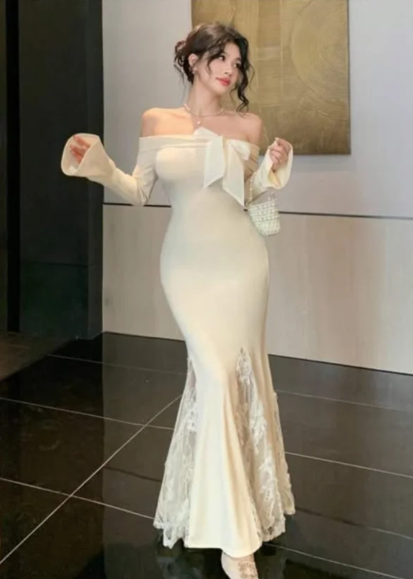 High Quality Customized Ankle Length Strapless Three Quarter Lace Mermaid Backless Vestidos De Fiesta Para Bodas Robe De Soirée