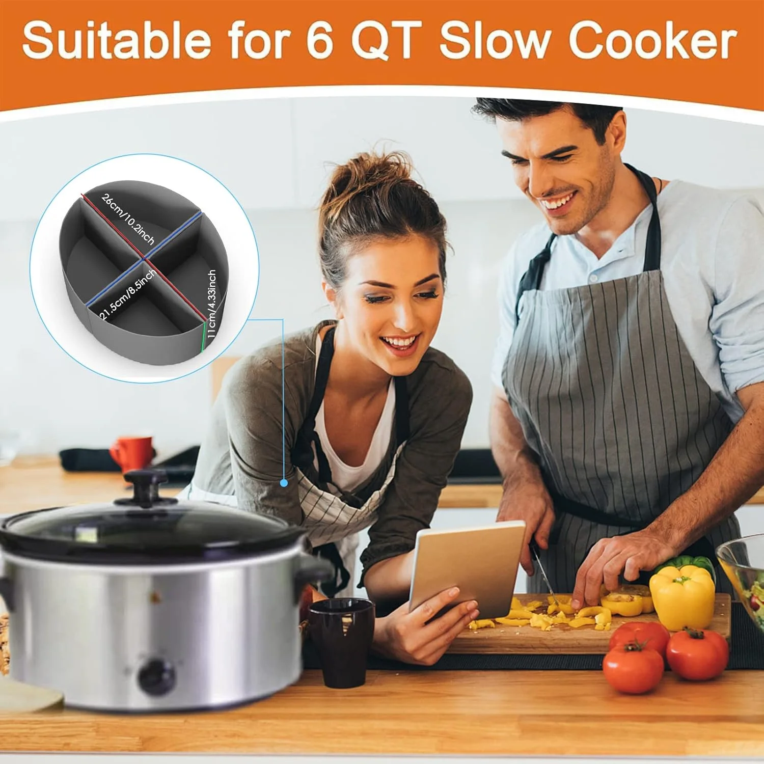 Slow Cooker Liners, Silicone Slow Cooker Liner Slow Cooker Divider Insert BPA Free, Dishwasher Safe Fit 6QT