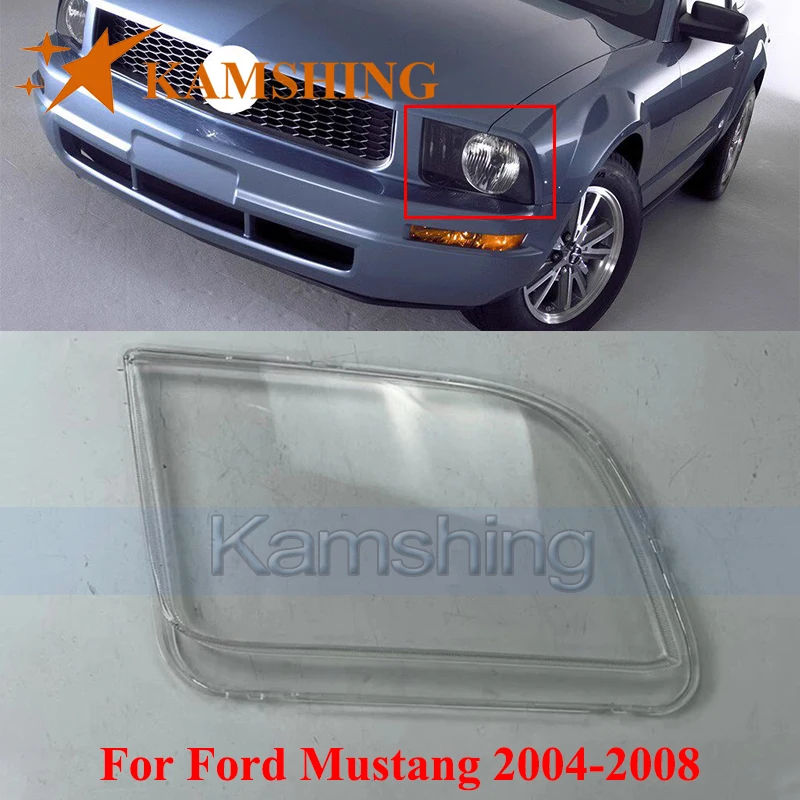 

CAPQX Front Bumper Headlight Cover For Ford Mustang 2004-2008 Transparent Lampshade Headlamp Lens Head Light Glass