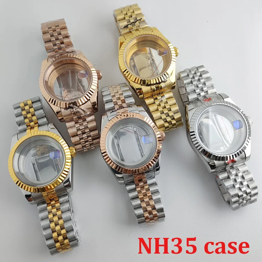 

NH35 Case 36mm 39mm 41mm Gold Watch Case Stainless Steel Watchband Transparent Watch Accessories Part for Datejust NH36 Movement