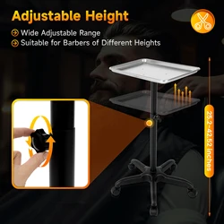 Vassoio per strumenti di servizio di rotolamento in metallo argento per tatuaggi di bellezza per spa da salone senza ripiano nero e argento