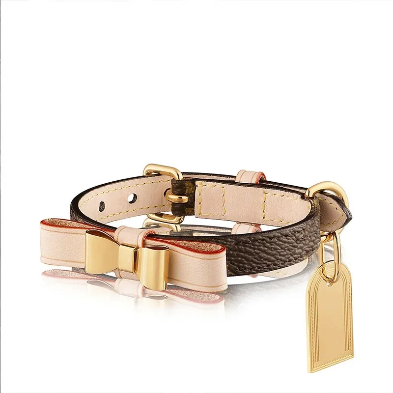 

Wholesale Pet Accessories XS-L Luxury French Bull Dog Collars Genuine Leather Dog Cat Collars With Leash