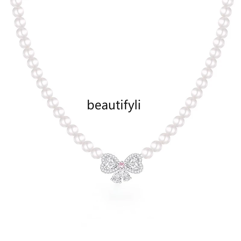 Zircon butterfly pearl necklace women's niche high-end sense light luxury collarbone chain temperament neck chain