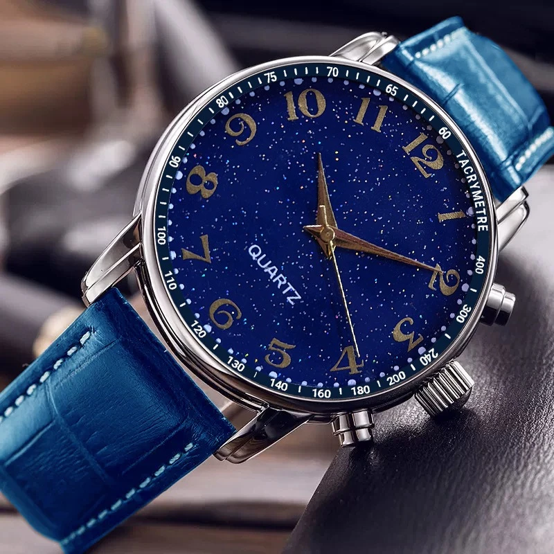 ساعات عصرية فاخرة للرجال من أفضل العلامات التجارية بحزام جلدي مستدير وحزام كوارتز بمينا من الفولاذ المقاوم للصدأ ساعة كاجوال بسوار Montre