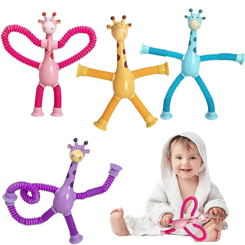 Children Suction Cup Toys Pop Tubes Stress Relief Telescopic Giraffe Fidget Toys Sensory Bellows Toys Anti-stress Squeeze Toys