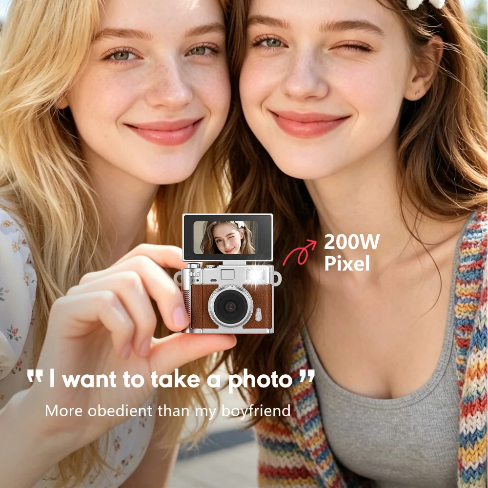 Premium Zinc Alloy Metal Body Digital Camera 1080P Video Camera with 180° Flip Screen Built-in Flash, Portable Retro Vlog Camera