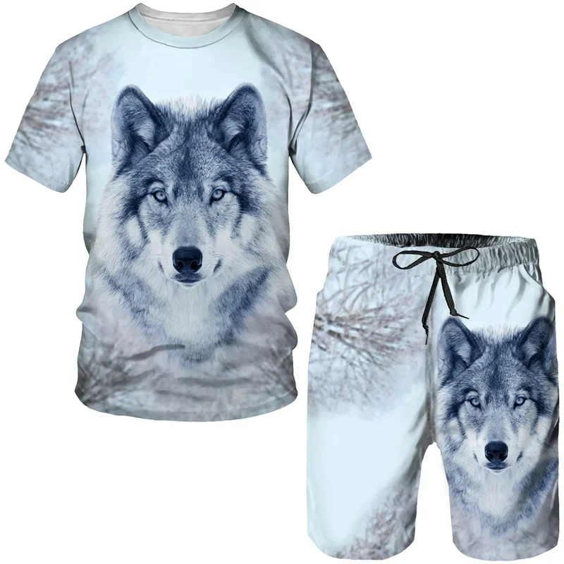3D Print Classical Wolf Tees/Sets Summer Men Women T-Shirt&Shorts Suit Personality Joggers Tracksuit Hip Hop Streetwear Clothin