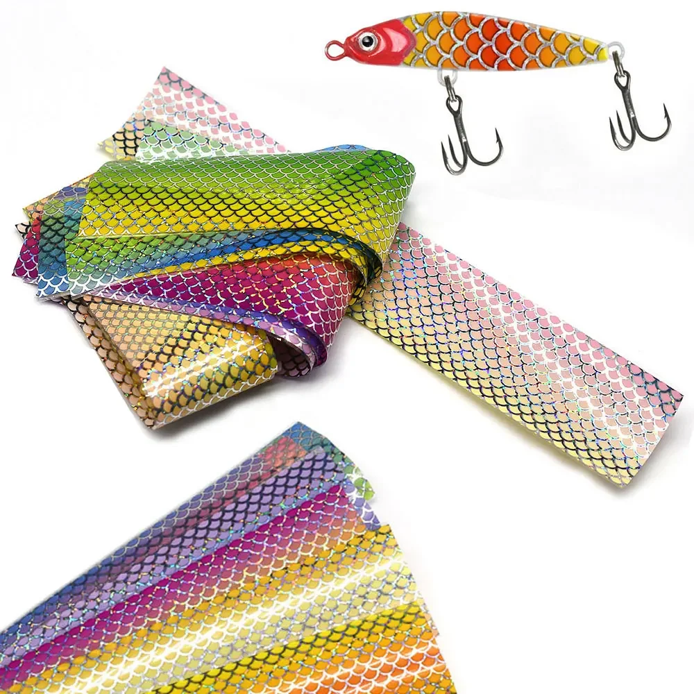 

10pcs Fish Scale Lure Colored Laser Paper Film None Sticker Jig Hard Bait DIY Fishing Lure Accessories Random 4cm*20.5cm