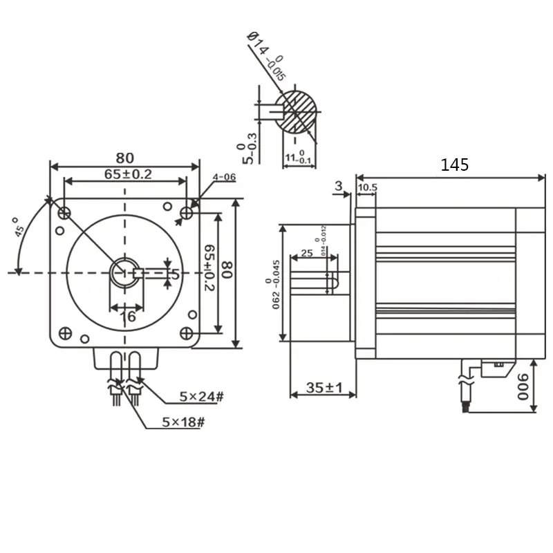 NEMA BLDC 80mm Brushless Motor QW80Y2H03L30750 48V 750W 300rpm Square Flange 80mm Body Length 145mm