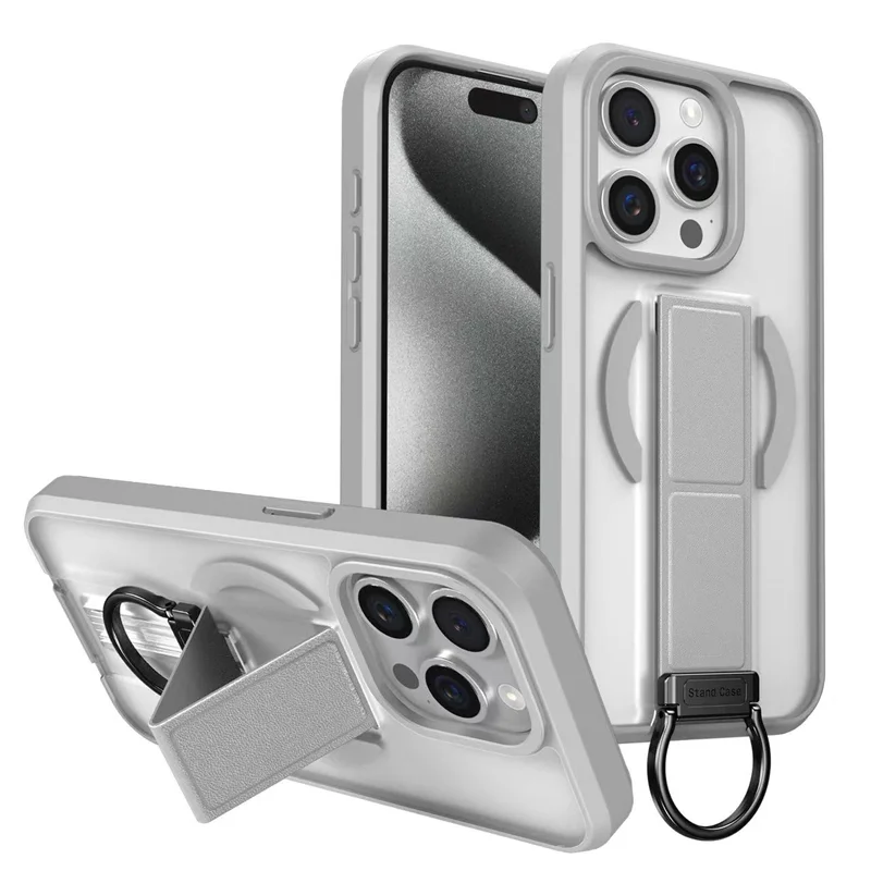 

Wristband Bracket Magnetic Matte Phone Case For iPhone 13 14 15 16 Pro Max Plus For Magsafe Wireless Charging Shockproof Cover