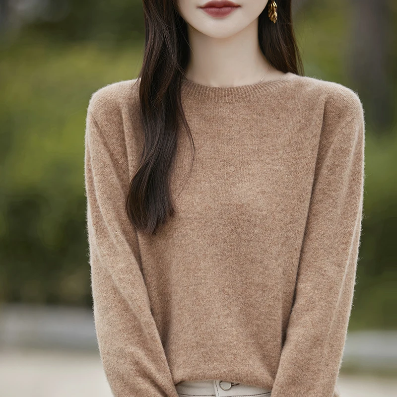 Fashion 100% Merino Wool Sweater Elegant Cashmere Pullover Women's WarmthO-Neck Long Sleeve Knitwear Basic Clothing  Jumper Tops