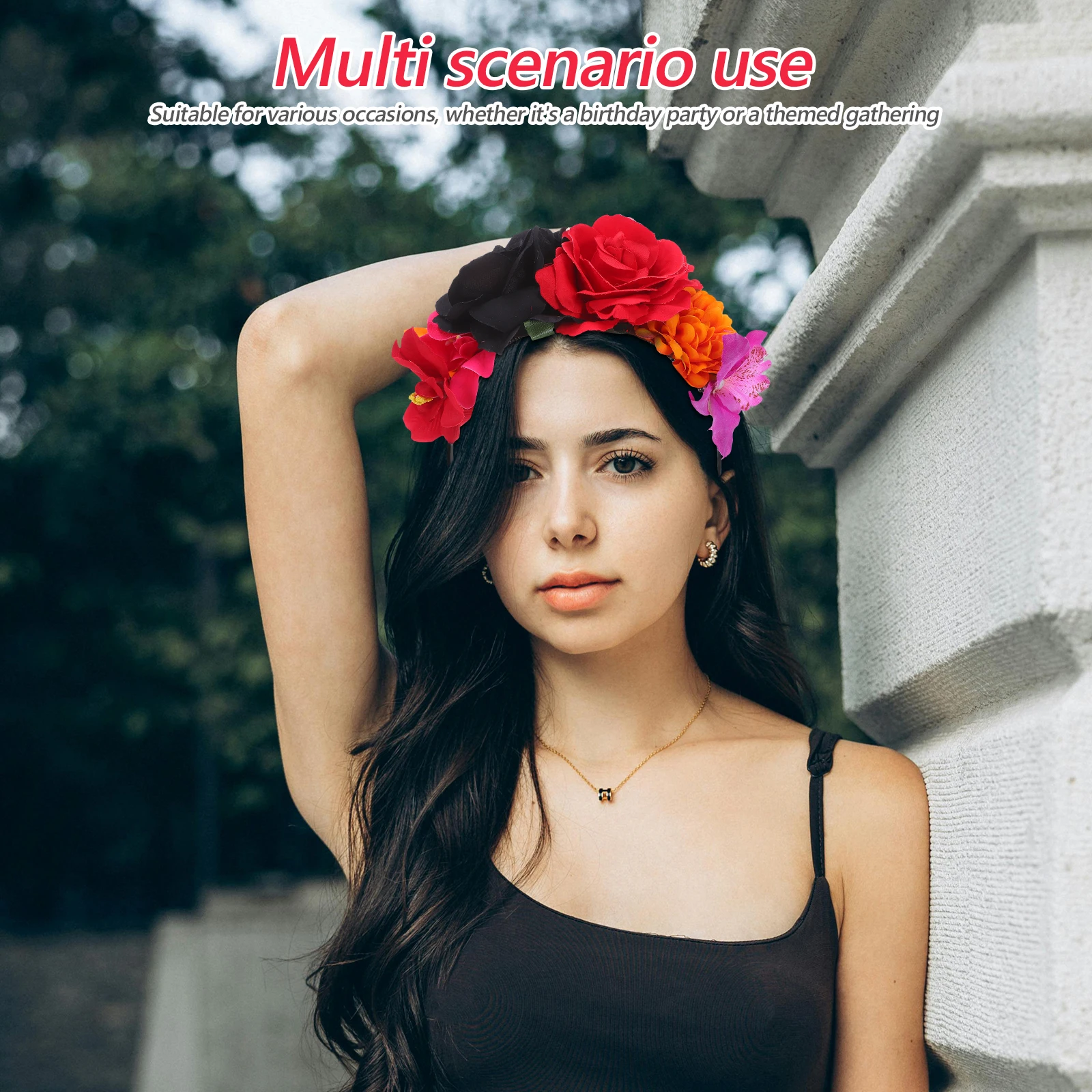 

Boho Floral Headband Women'S Simulated Rose Flower Wreath Adjustable Fabric Flower Headdress Lightweight Festival Party
