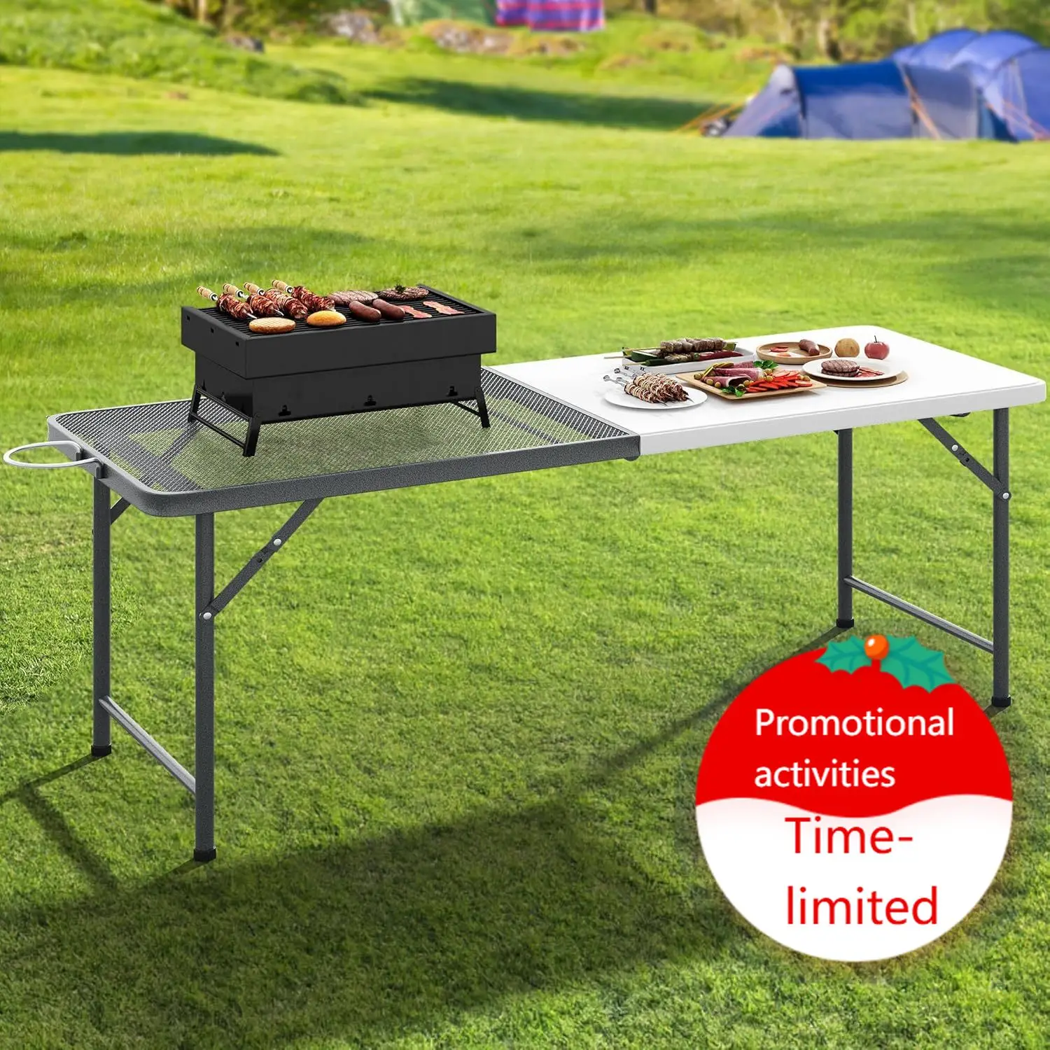 

2-in-1 Metal Folding Table for Grill 6Ft Design for Camping, Heavy Duty Folding Grill Table for Outside, Cooking, BBQ, and Picni