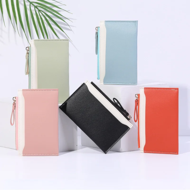 

1pcs women's fashion card bag small fresh color combination ultra-thin delicate card document clip simple lightweight small coin