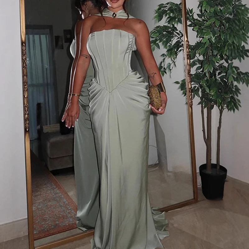 

Hip Skirt Slim Fit Luxury Sense 2025 Temperament Celebrity Bandeau Waist Pressed Pleated Long Skirt