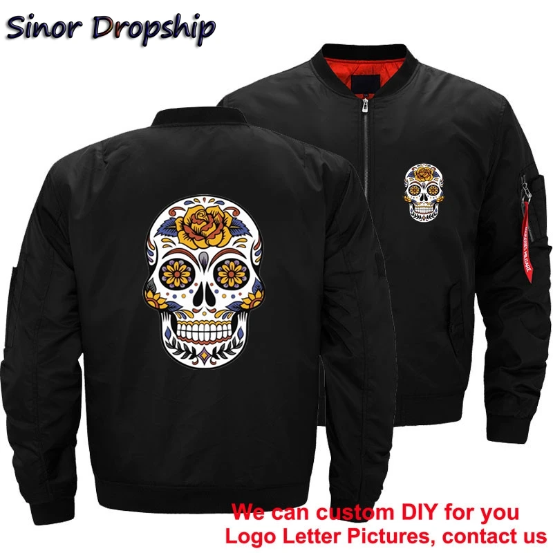 Mens Windbreaker Bomber Jacket Floral Mexico Skull Day Of Death Ma-1 Air Pilot Motorcycle Coats Thick Jackets Plus Size 5XL