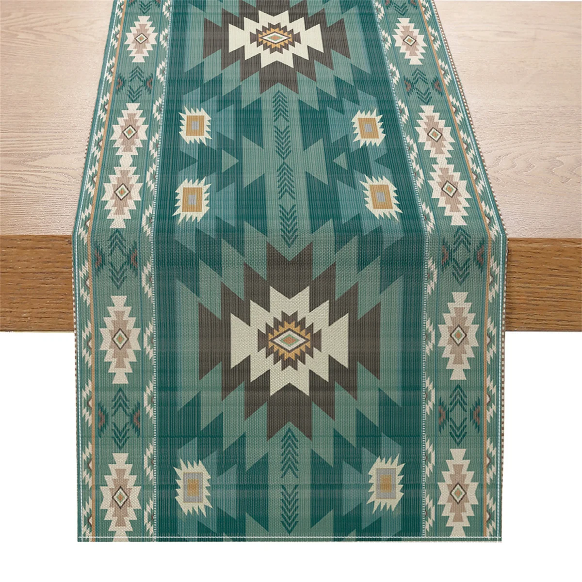 Teal Southwestern Aztec Table Runner, Boho Geometric Tribal Table Decor for Rustic, Western, Kitchen & Dining Room Table Setting