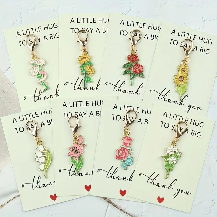 1/5/10/20/50/100pcs Colorful Alloy Enamel Flower Keychain Set with Accessories, Rose, Lily of the Valley, Sunflower, Cute Decora