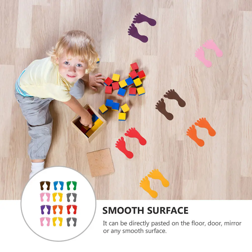 12Pairs Foot Shape Stickers Non-Slip Waterproof Floor Markers Safe Environmentally Friendly for Bathroom Kindergarten Swimming