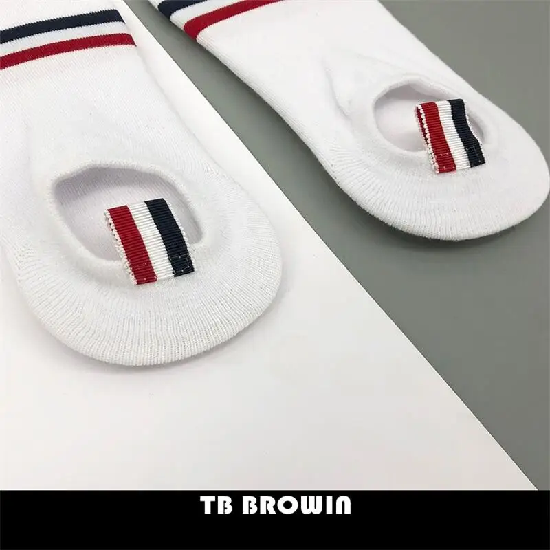 TB BROWIN THOM Men\'s Socks Korean Fashion RWB Stripes No Show Women\'s Cotton Street Fashionable Harajuku Stockings