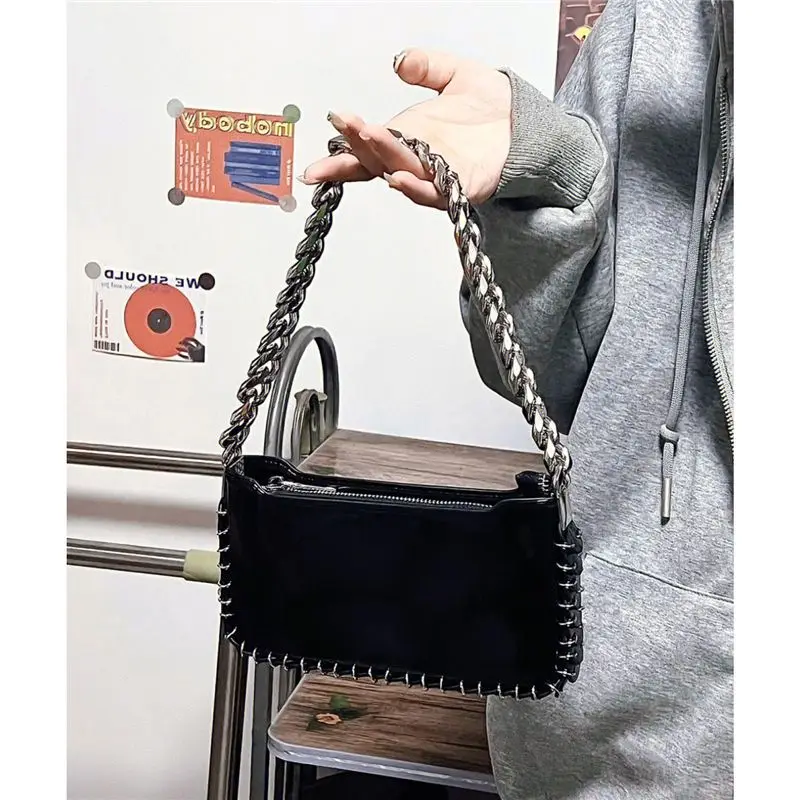 Women Bag 2023 Fashion New Luxury Y2K Coarse Chain Shoulder Bag Handbag Purse Casual Zipper Girls Bag Euro-America Style