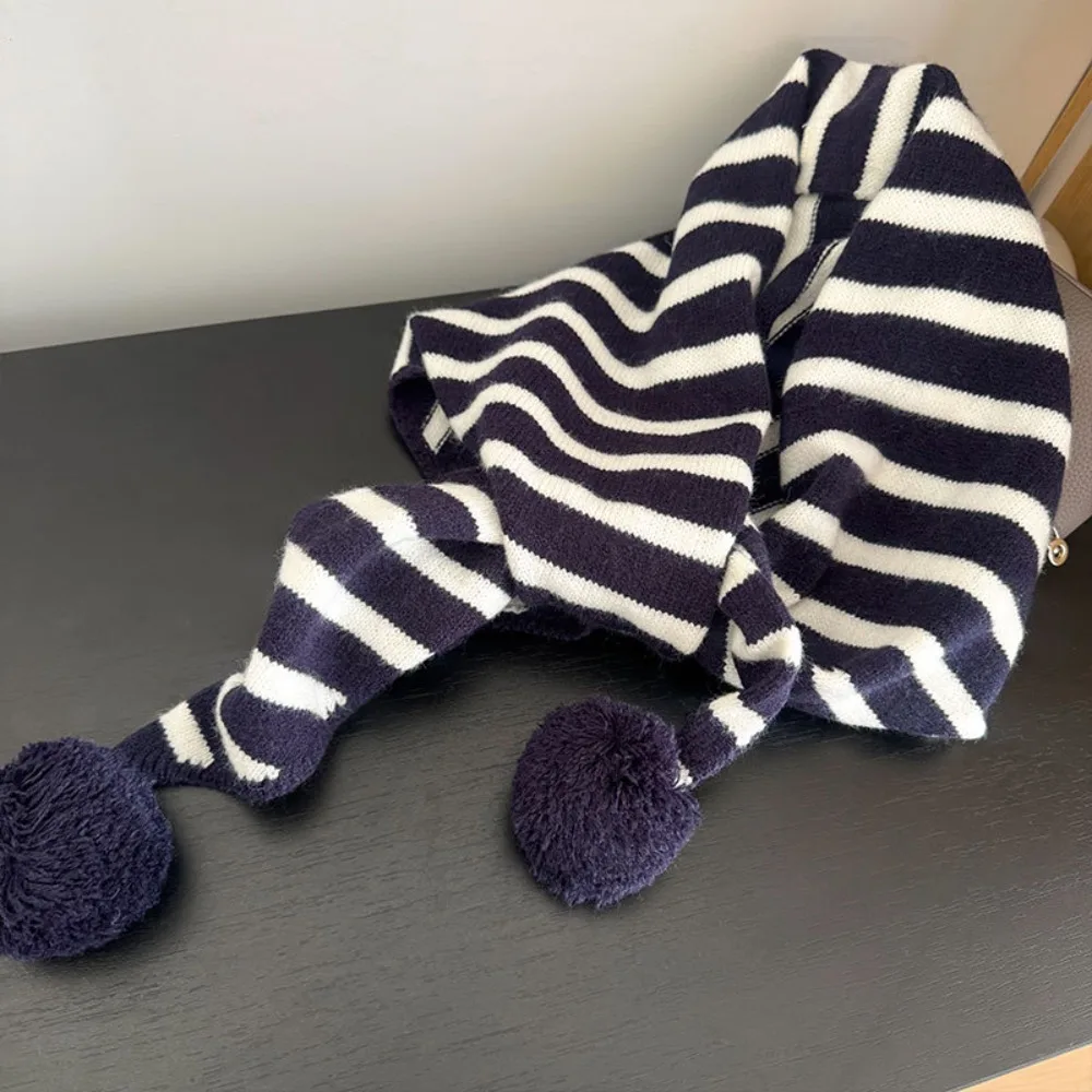 

Simple Plaid Triangular Knitted Shawl Long Warm Wool Scarf Korean Style Thicken Stripe Scarf Autumn Winter