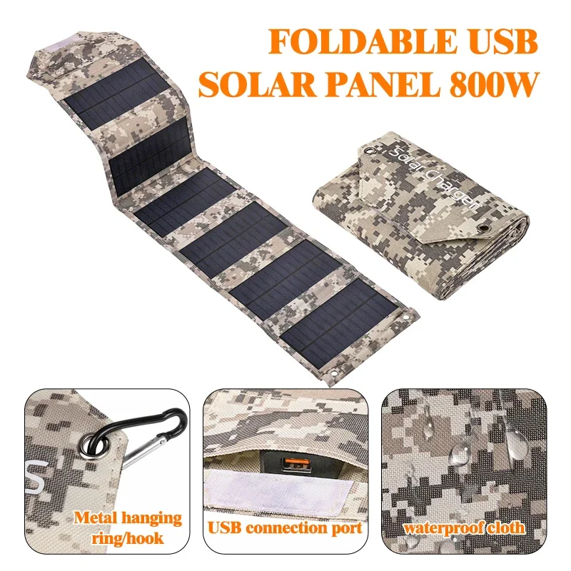 500W-800W Foldable Solar Panel with USB 5V Output – Portable Efficient Fast Charger for Camping, Hiking, and Outdoor Adventures