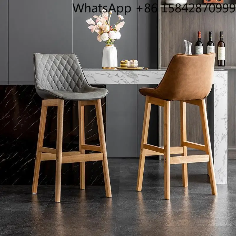 Kursi bar sandaran kayu solid rumah tangga