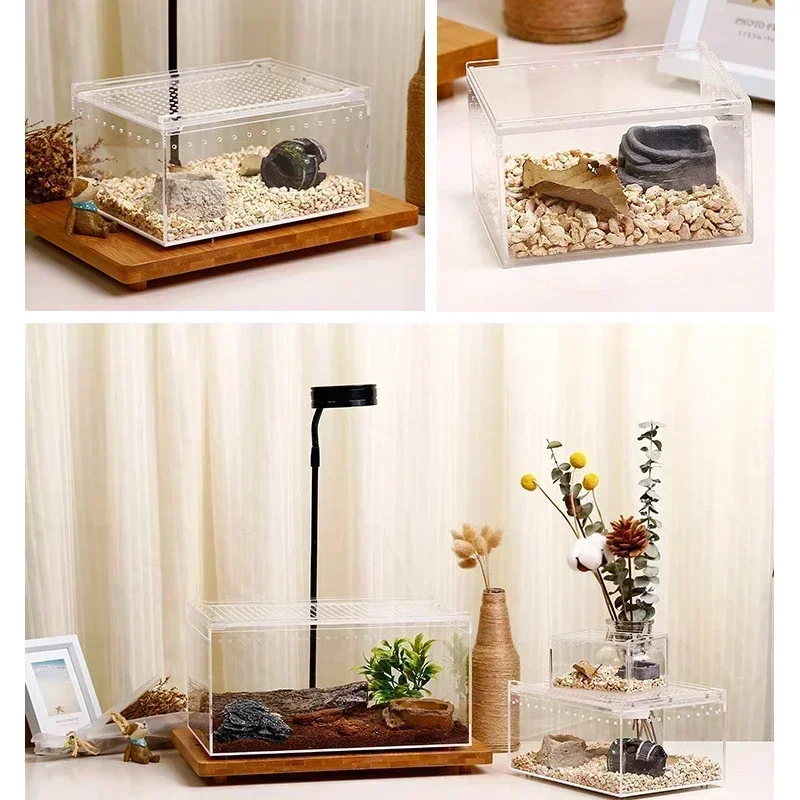 Reptile Habitat Terrarium Breeding Box Transparent Acrylic Leak-proof Cage Spider Lizard Scorpion Habitat Insect Feeding Box